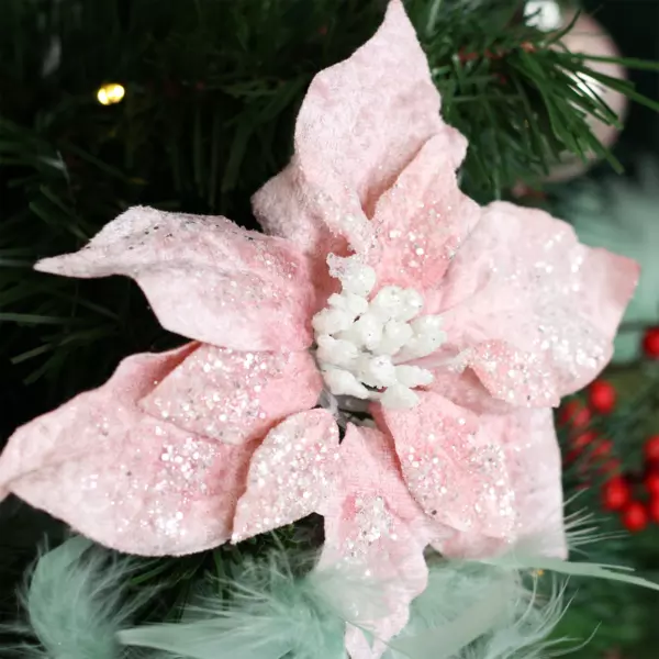 Poinsettia de Noël sur clip (D16 cm) Rose poudré