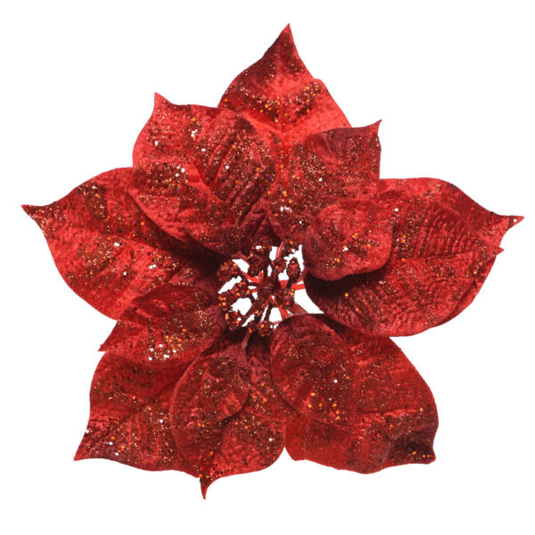 Poinsettia de Navidad brillante Glit (26 cm) con clip Rojo