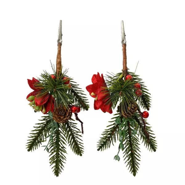 Sæt med 2 røde Notting Hill gran grene (23 cm)