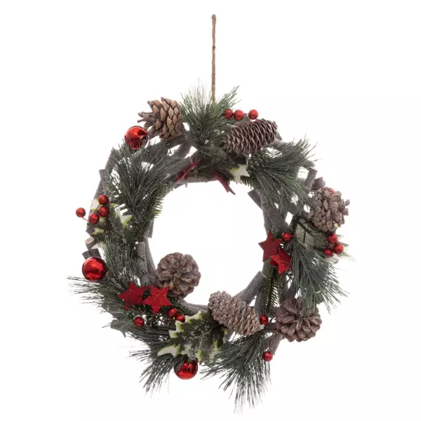 Couronne de Noël (D32 cm) Nature festive Rouge