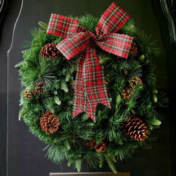 Corona di Natale decorata Fiocco tartan Ø 50 cm