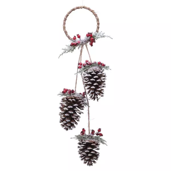 Suspension 3 pommes de Pin (60 cm) Anouk givré
