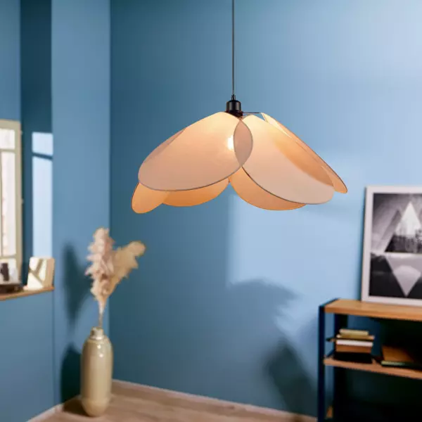 Suspension lumineuse tissu Pétale (D69 cm) Taupe clair