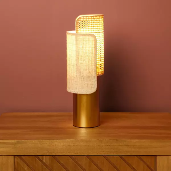 Bordlampe i metal (H28 cm) Luma Beige og guld