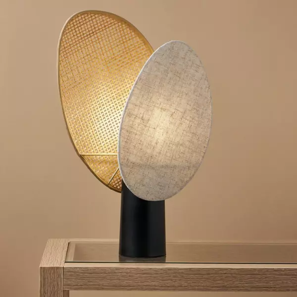 Bordlampe i rattan og linned (H40 cm) Almeria Beige