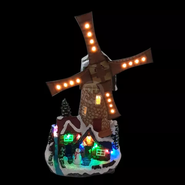 Moulin à vent illuminé et tournant à piles