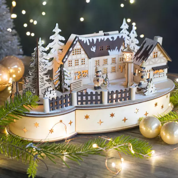 Pueblo de Navidad luminoso de madera Transylvania a pilas