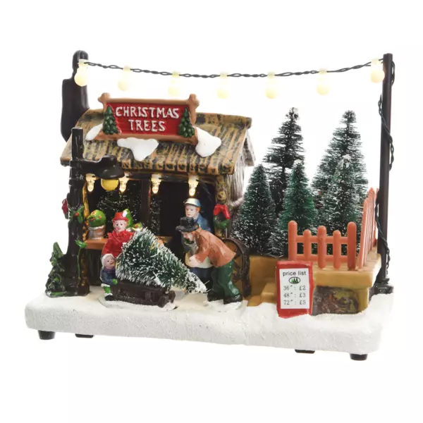Escena de vida iluminada Mercado de Navidad a pilas