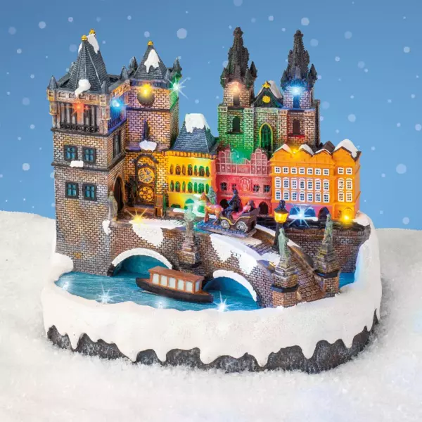 Weihnachtsdorf-Szene mit Beleuchtung & Musik Prag