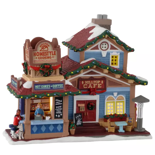 Village de Noël Lemax à piles lumineux Café perché au sommet de la montagne