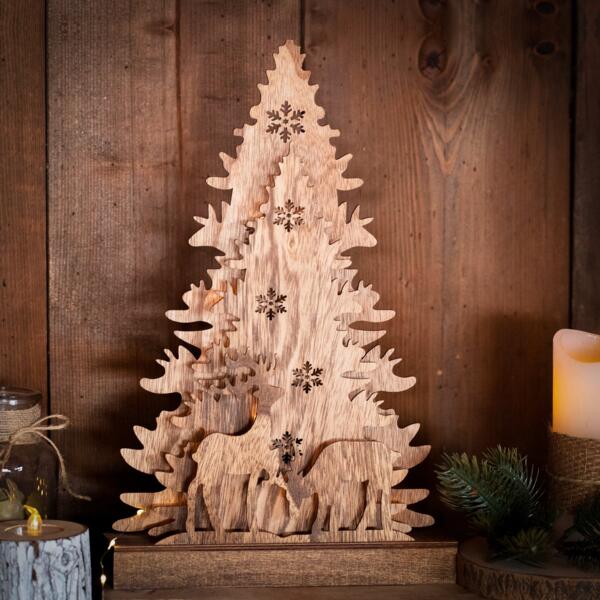 Lanterne en bois à décorer - Lutins de Noël - 15,3 x 15,3 x 26,5