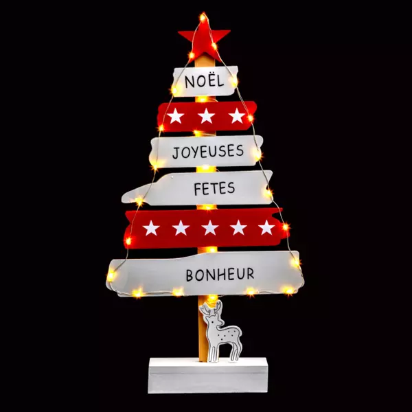 Sapin lumineux en bois à piles (H50 cm) Blanc chaud