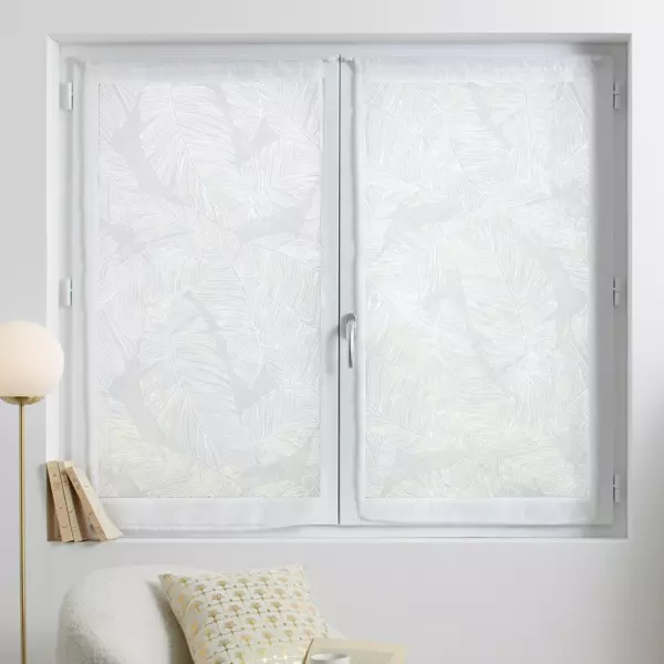Par de visillos (60 x 120 cm) Feuilles blanco