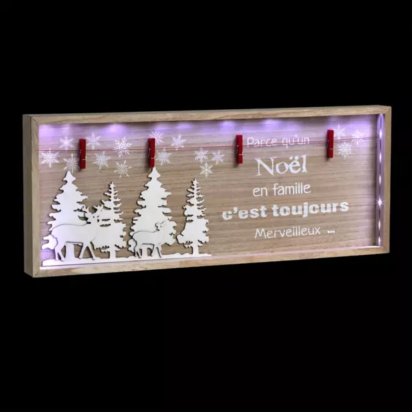 Cuadro luminoso Navidad en familia a pilas de madera para colocar Blanco frío