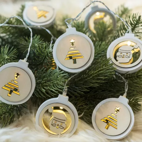 Lyskde med batteri 10 LED (1,65 m) Juletr og Julemand Varm hvid