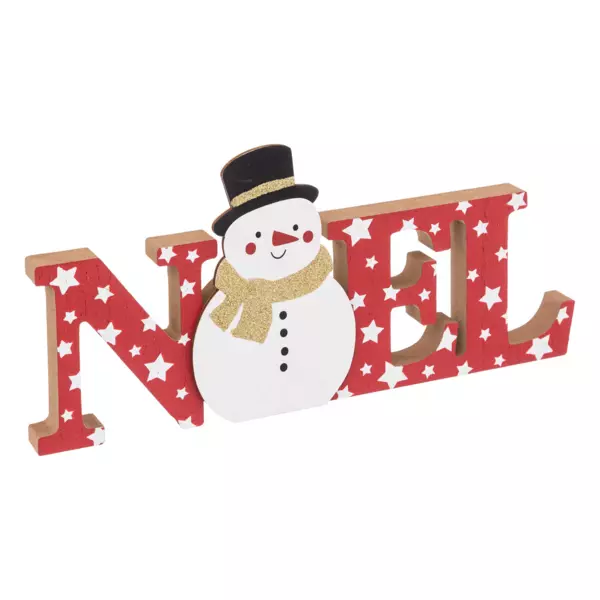 Navidad y muñeco de nieve de madera para colocar rojo