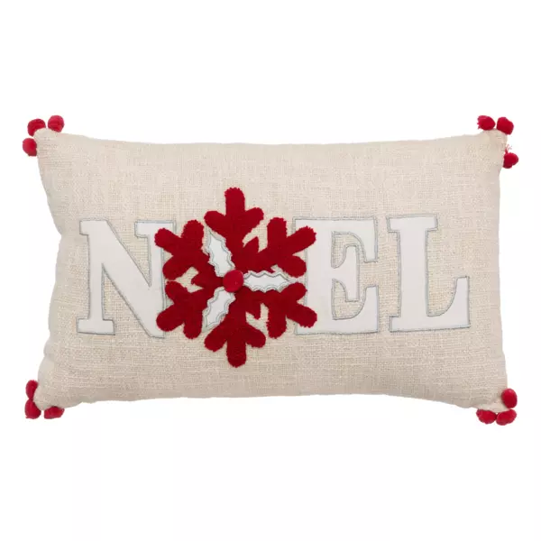 Kussen vierkant (40 cm) Flocon Noël beige en rood
