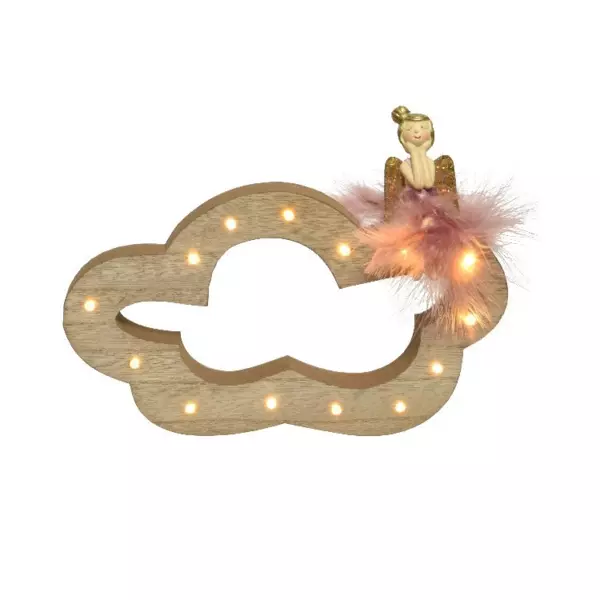 Ange lumineux à piles (H19 cm) Sur son nuage Blanc chaud