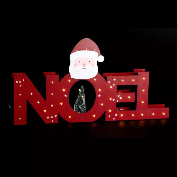 Verlichte letters van hout kerstman (H 29 cm) noel warmwit 38 LED