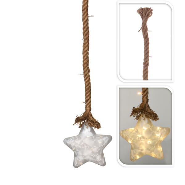 Etoile lumineuse  piles verre glac Blanc chaud 24 LED