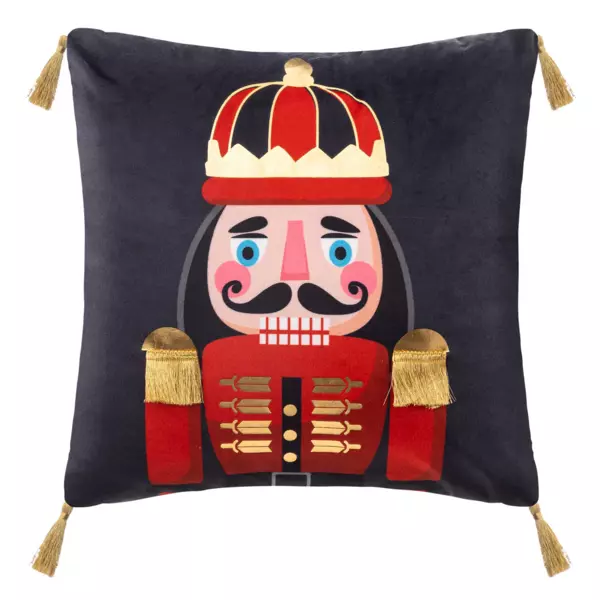 Cojín de Navidad cuadrado (40 cm) Casse-noisette azul marino y rojo