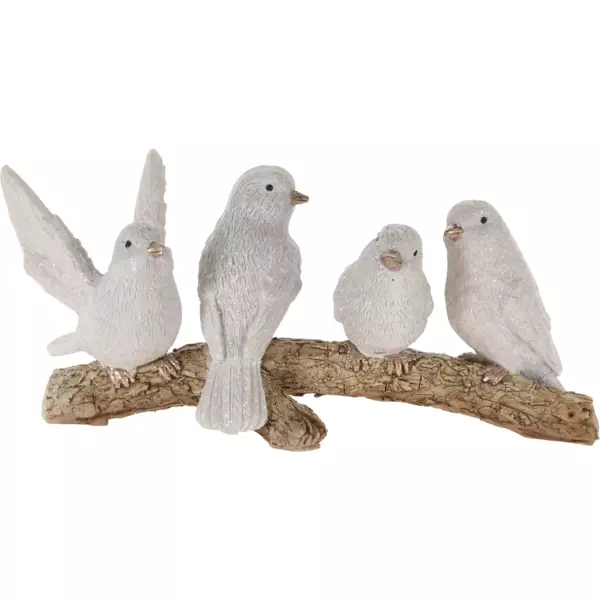 Famille d'oiseaux sur sa branche (16 x H7 cm) Blanc