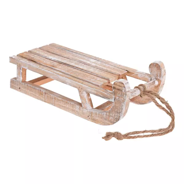 Holz-Schlitten mit Kordel aus Jute naturfarben