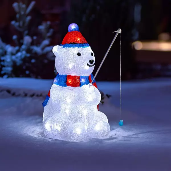 Ours lumineux 40 LED (H39 cm) Pécheur Blanc froid