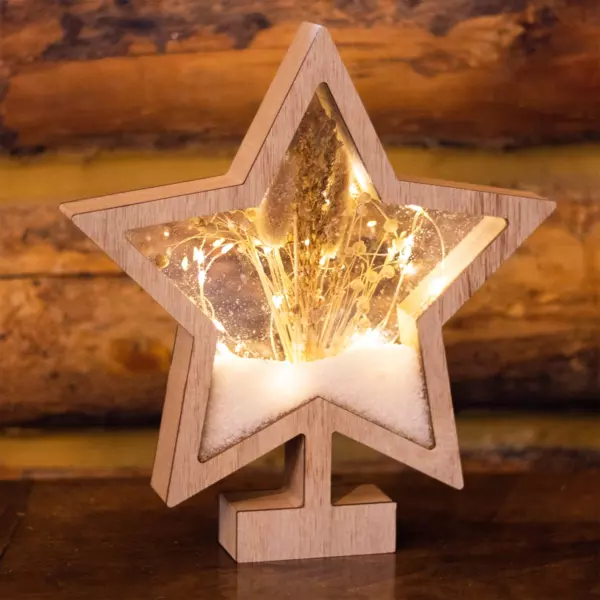 Etoile lumineuse à piles 25 LED (H28 cm) Wood Blanc chaud