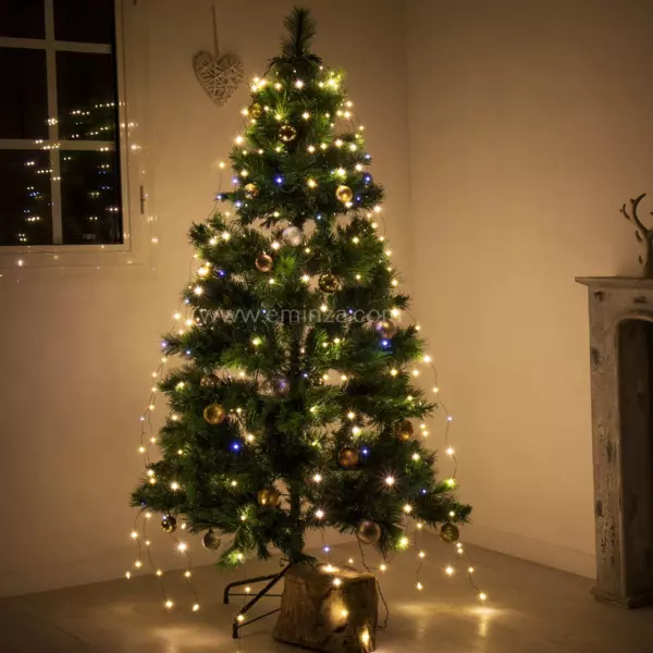 Cortina de luces para árbol Micro led H2,10 m Blanco cálido 672 LED