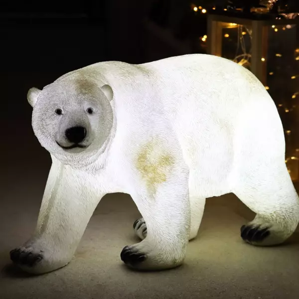 Lysende polarbjrn i glasfiber med 8 LED (H35 cm) Viken Kold hvid