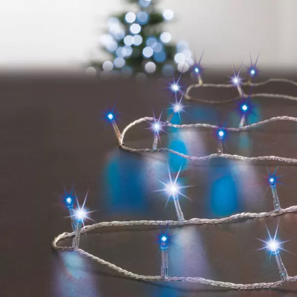 Guirlande lumineuse 10 m 100 LED câble transparent Timer Bicolore Blanc et bleu