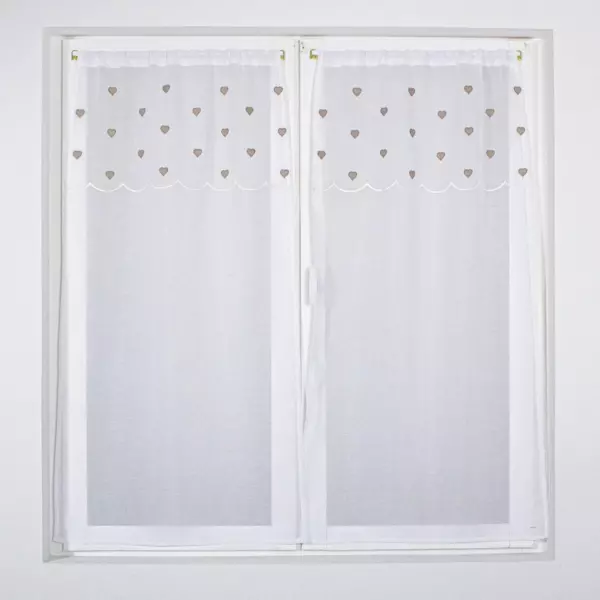 Par de visillos (60 x 120 cm) Corazones Beige