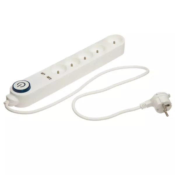 Stikdse med 5 indgange og 2 USB-porte