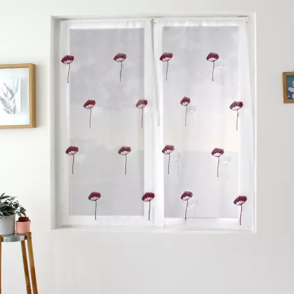 Paire de voilages brodés (60 x 90 cm) Cosmos Bordeaux