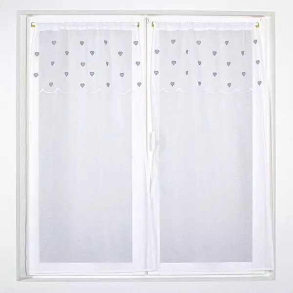 Paire de voilages passe-tringle (60 x 120 cm) Cœurs Gris