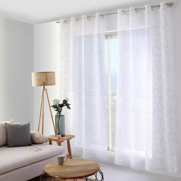 Vitrage met borduursel (140 x 240 cm) Galet Grijs