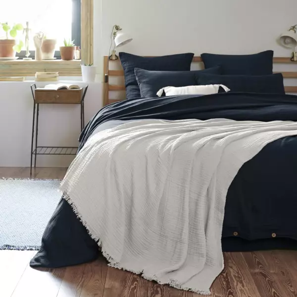 Plaid gaze de coton (220 cm) Gaïa Gris nuage