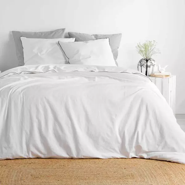 Housse de couette et deux taies coton lavé (240 x 220 cm) Linette Blanche