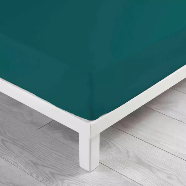 Drap housse coton lavé (140 x 190 cm) Linette Bleu pétrole