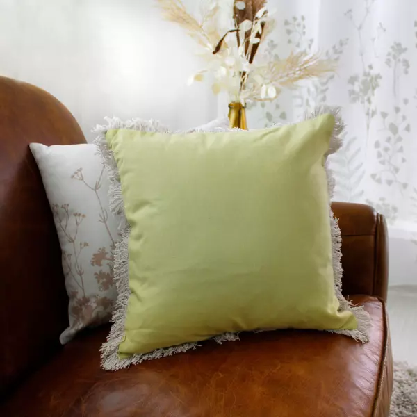Sierkussen vierkant katoen (40 cm) Herbier uni Lindegroen