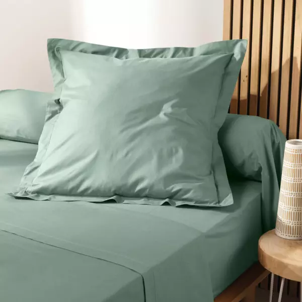 Funda de almohada cuadrada en algodón bio (63 cm) Biolina Verde salvia