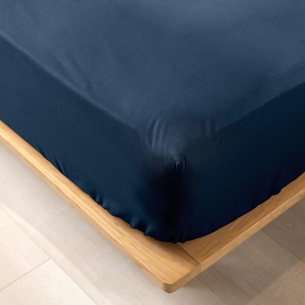 Drap housse percale de coton (140 cm) Cali Bleu marine - Linge de lit -  Eminza