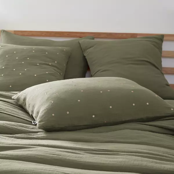 Funda de almohada rectangular en gasa de algodón (70 cm) Gaïa Chic Verde romero