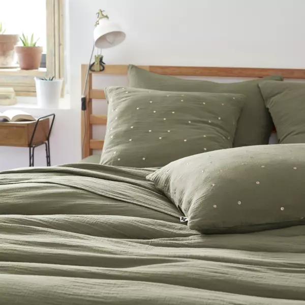 Taie d'oreiller carrée gaze de coton (60 x 60 cm) Gaïa Chic Vert romarin