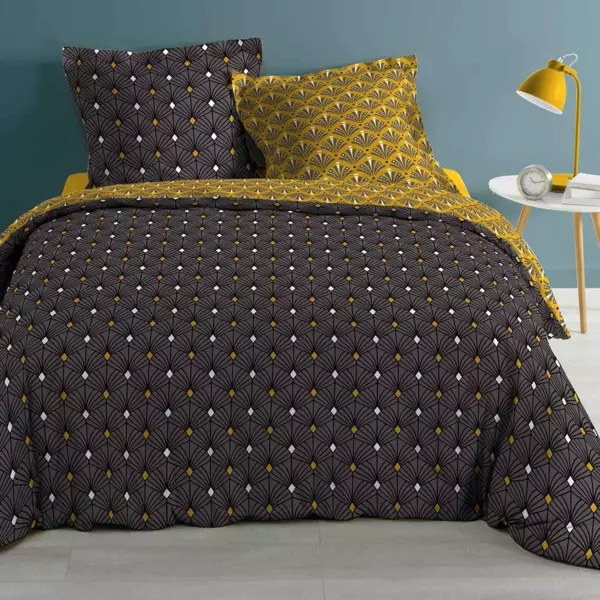 Housse de couette et deux taies coton (240 cm) Meloe Grise