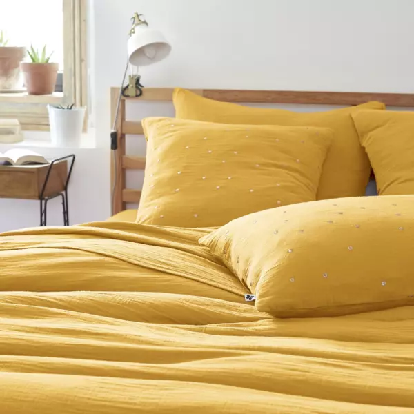 Funda de almohada cuadrada en en gasa de algodón (60 cm) Gaïa Chic Amarillo Azafrán