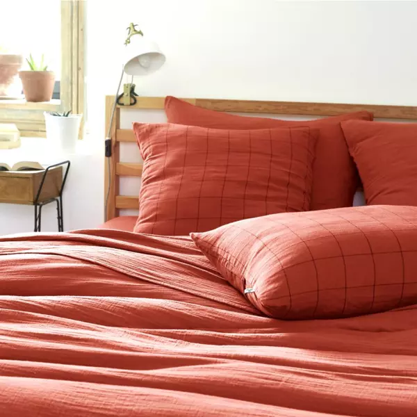 Funda de almohada cuadrada en en gasa de algodón (60 cm) Gaïa Match Terracota