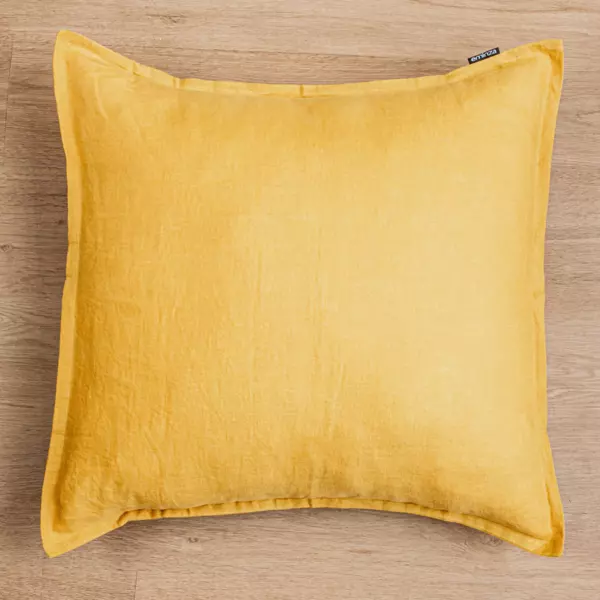 Funda de almohada cuadrada en lino lavado (80 cm) Louise Amarillo mostaza