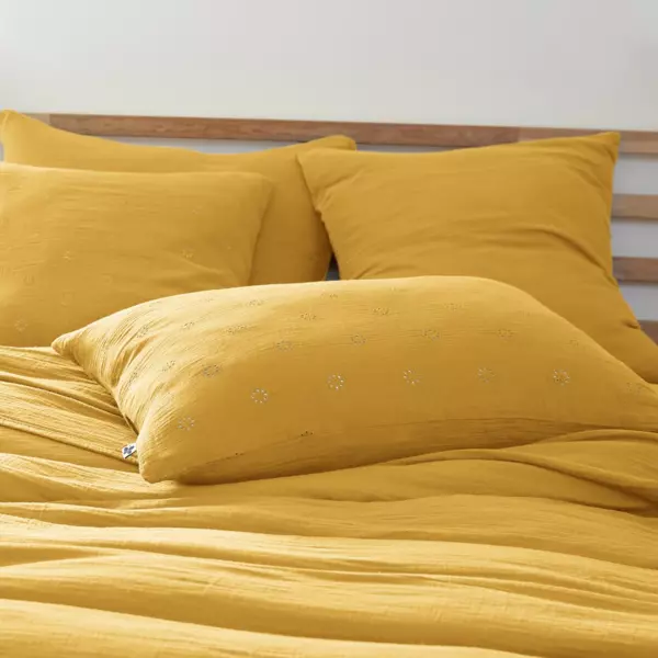 Taie d'oreiller rectangulaire gaze de coton (50 x 70 cm) Gaïa Boho Jaune safran